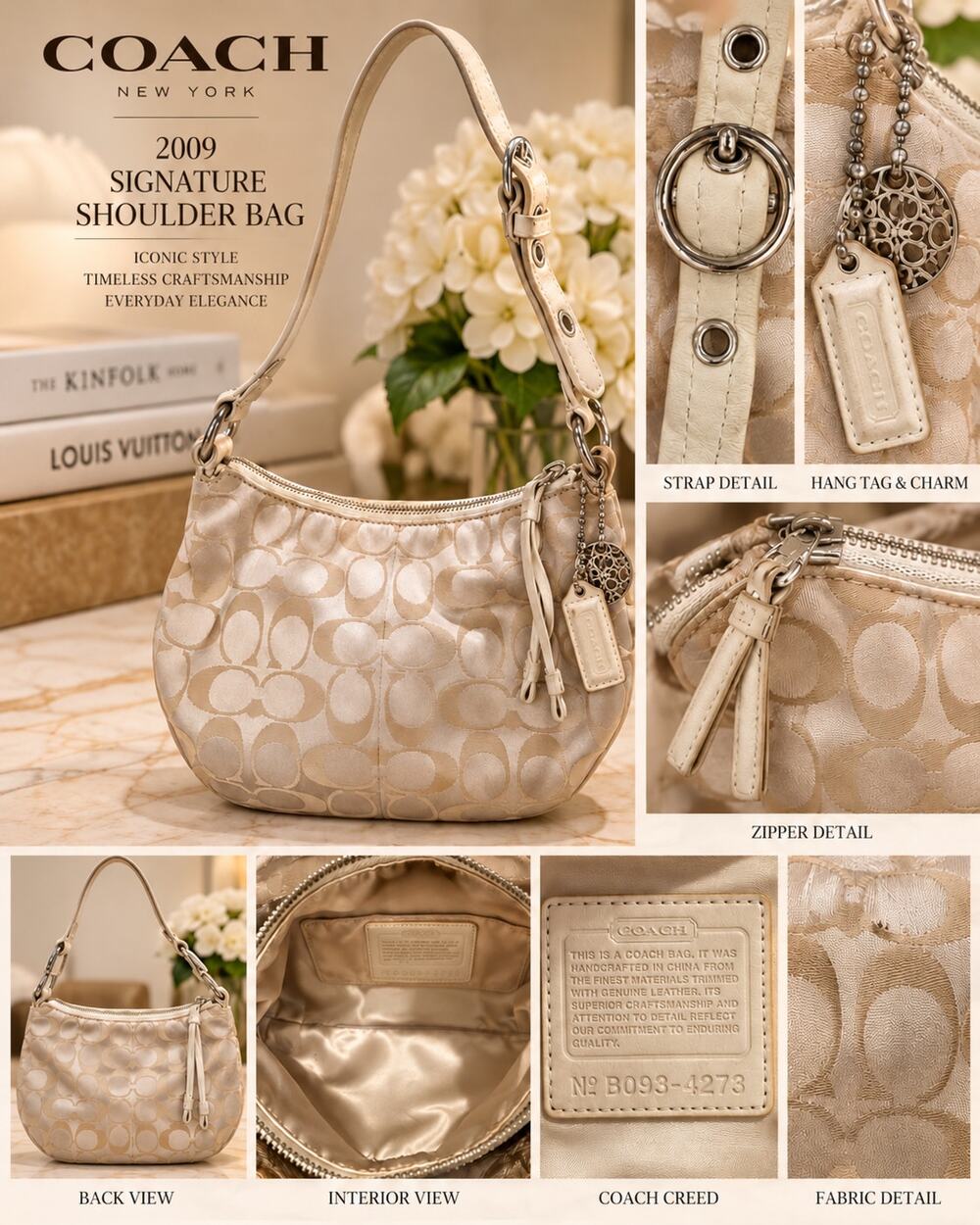 Coach Signature Sateen Ali Hobo bag*Gold Metallic Leather